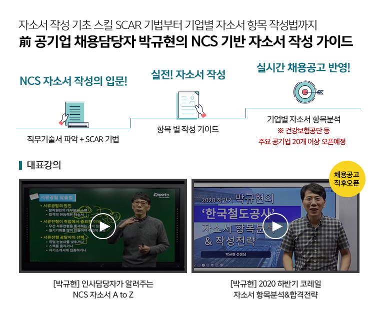 자소서 작성 기초 스킬 SCAR 기법부터 기업별 자소서 항목 작성법까지, 전 공기업 채용담당자 박규현의 NCS기반 자소서 작성 가이드